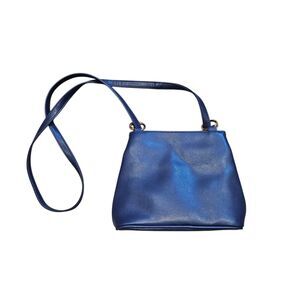 Vtg Amanda Smith Leather Shoulder Crossbody Bag Navy Blue Convertible